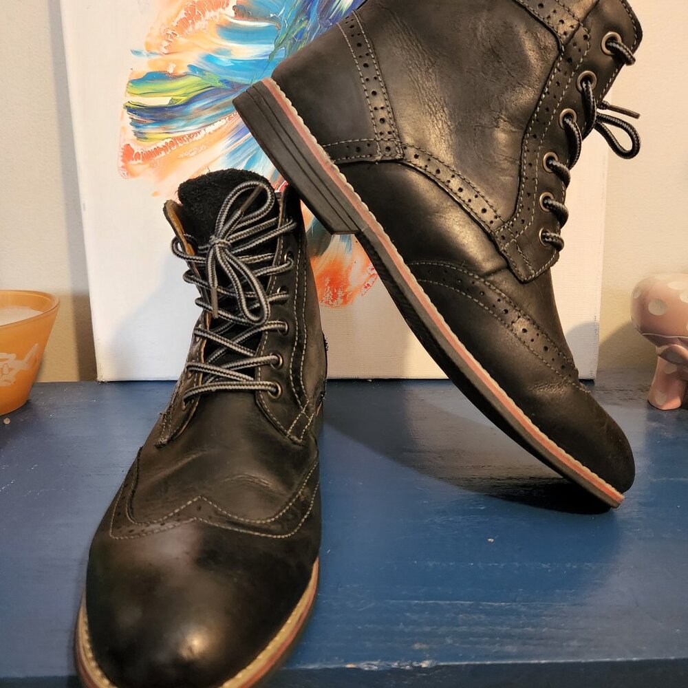 Men's size 12 KUNTSO black leather lace up ankle height Oxford style boots